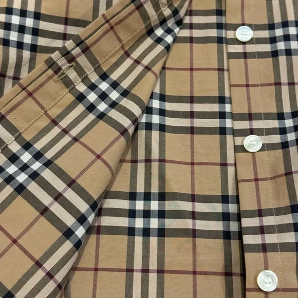 Burberry Beige and Black Checkered Button-Down Shirt - Picture 7 of 14